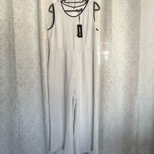 Karl Lagerfeld Black & White Striped Jumpsuit